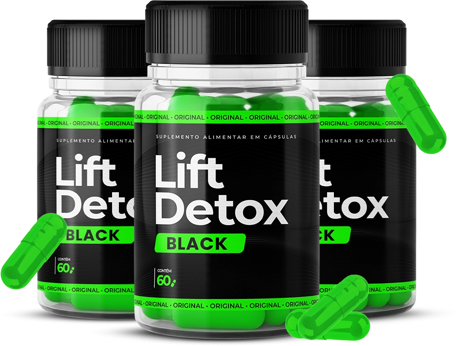 Imagem do Lift Detox Black com três potes – suplemento natural para emagrecer