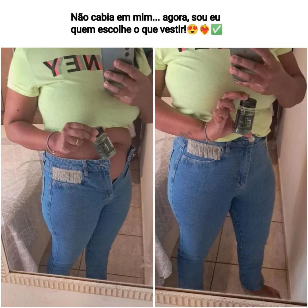 Mulher mostrando resultado do emagrecimento
